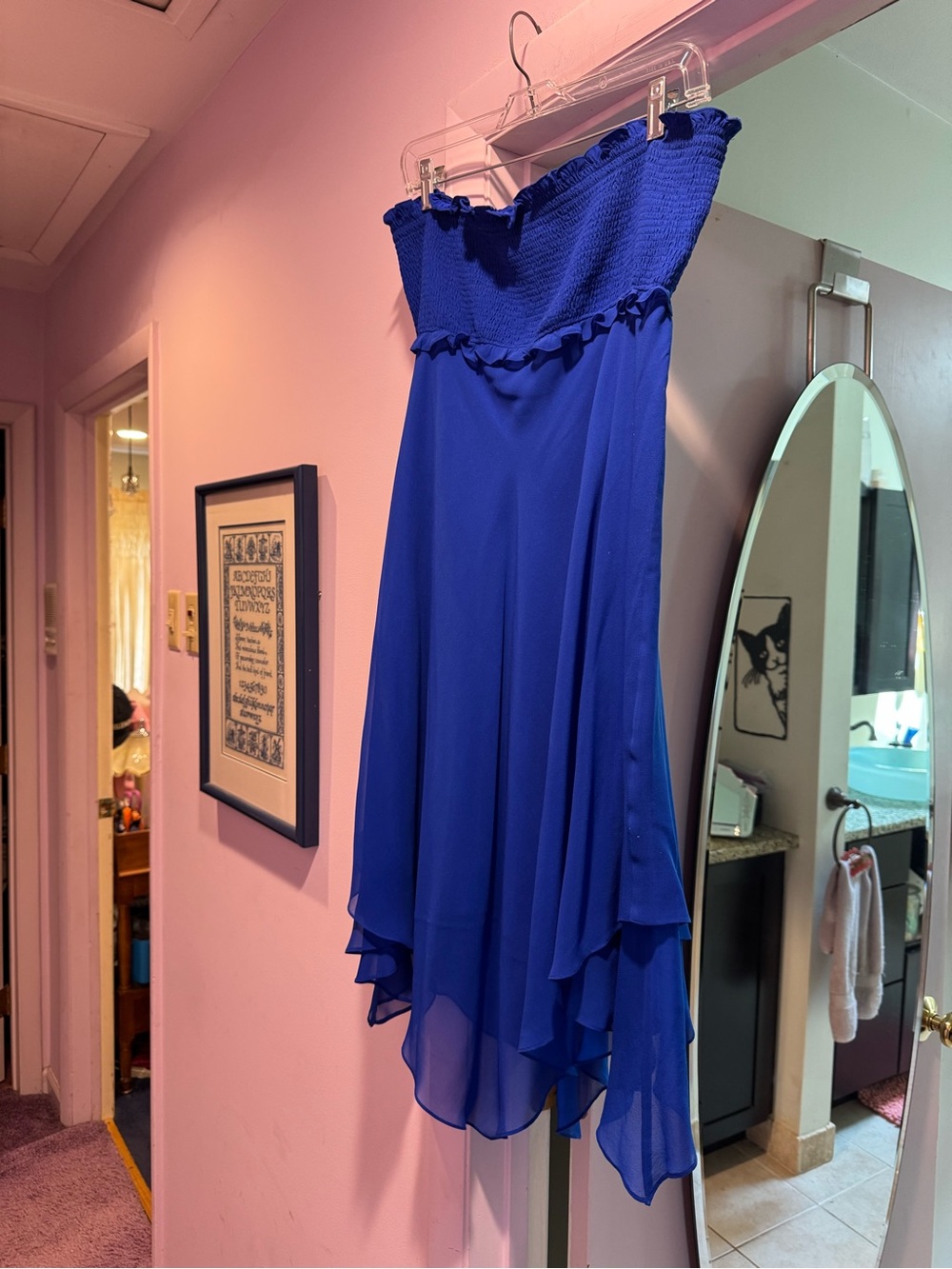 BCBGMaxAzria Size L Women’s Strapless SILK! Ruffle Hem Dress in Royal Blue